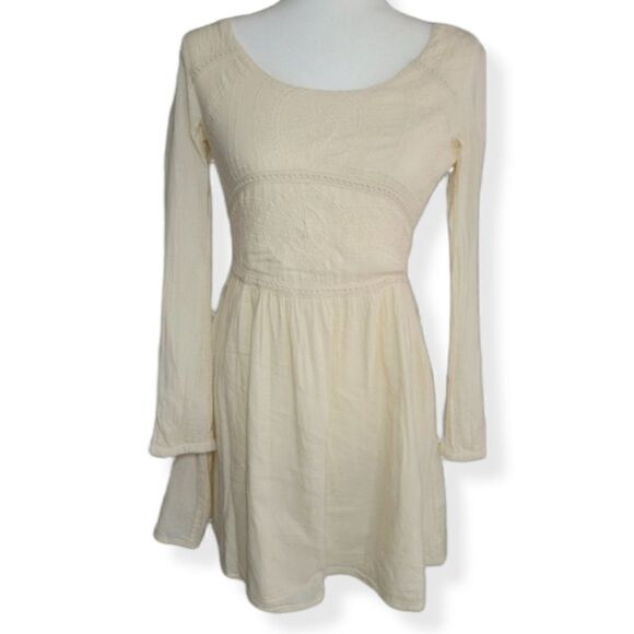 Zara collection Beige  embroidered longsleeve dress size Medium - Picture 1 of 6